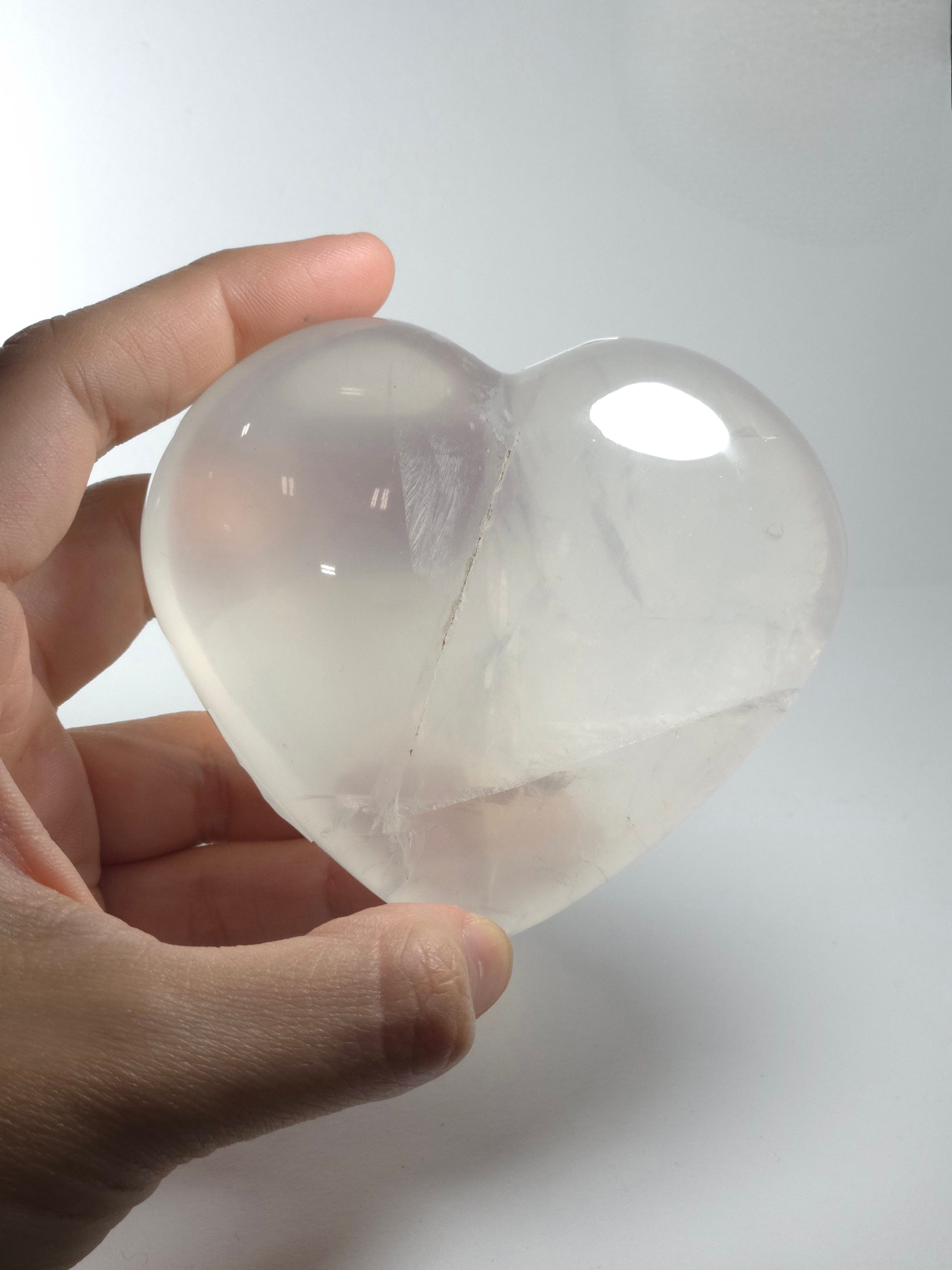 Radiant White Moon Quartz Heart - Healing Crystal from Madagascar