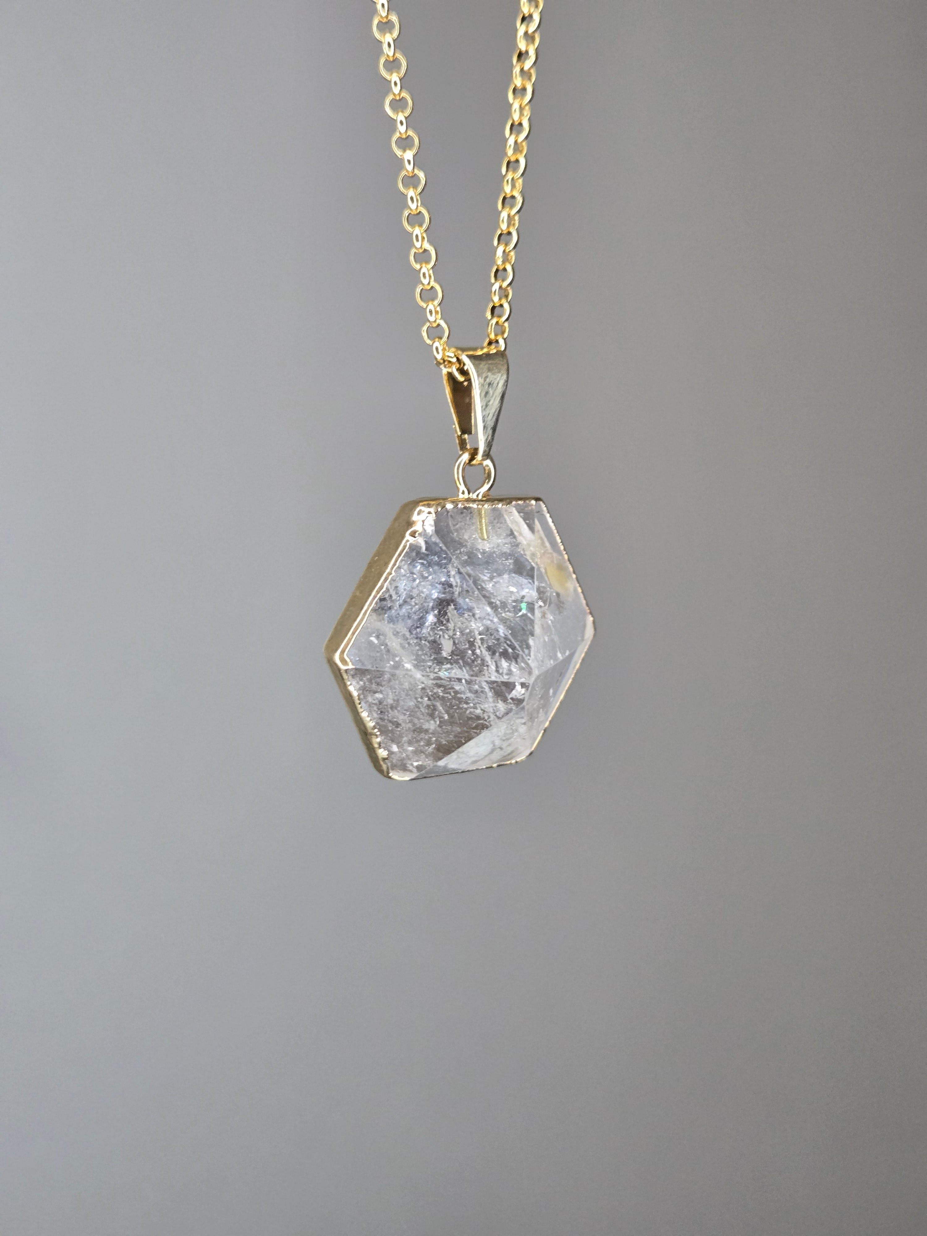 Crystal Hexagon Necklace for Harmony, Protection and Transformation