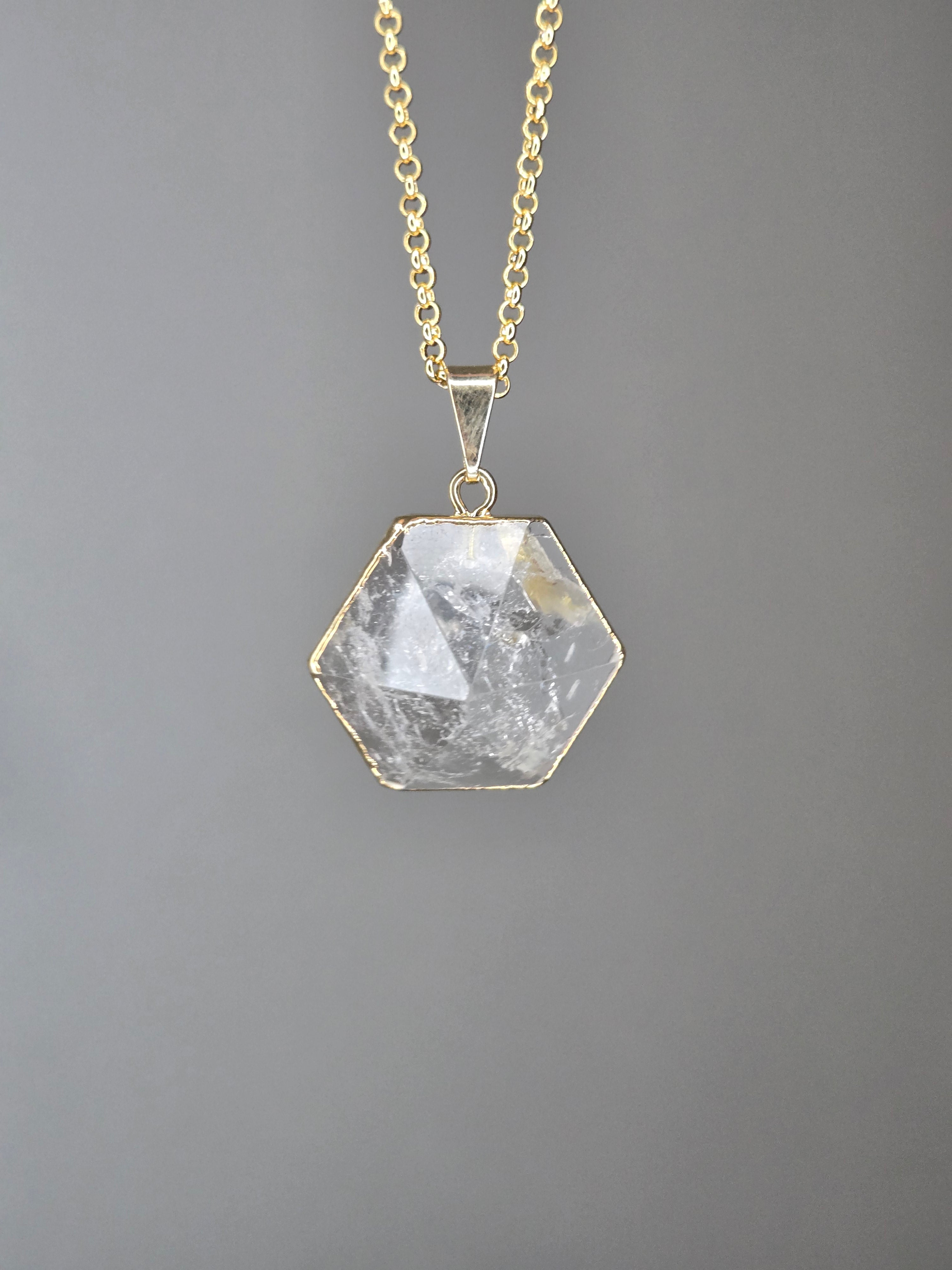 Crystal Hexagon Necklace for Harmony, Protection and Transformation