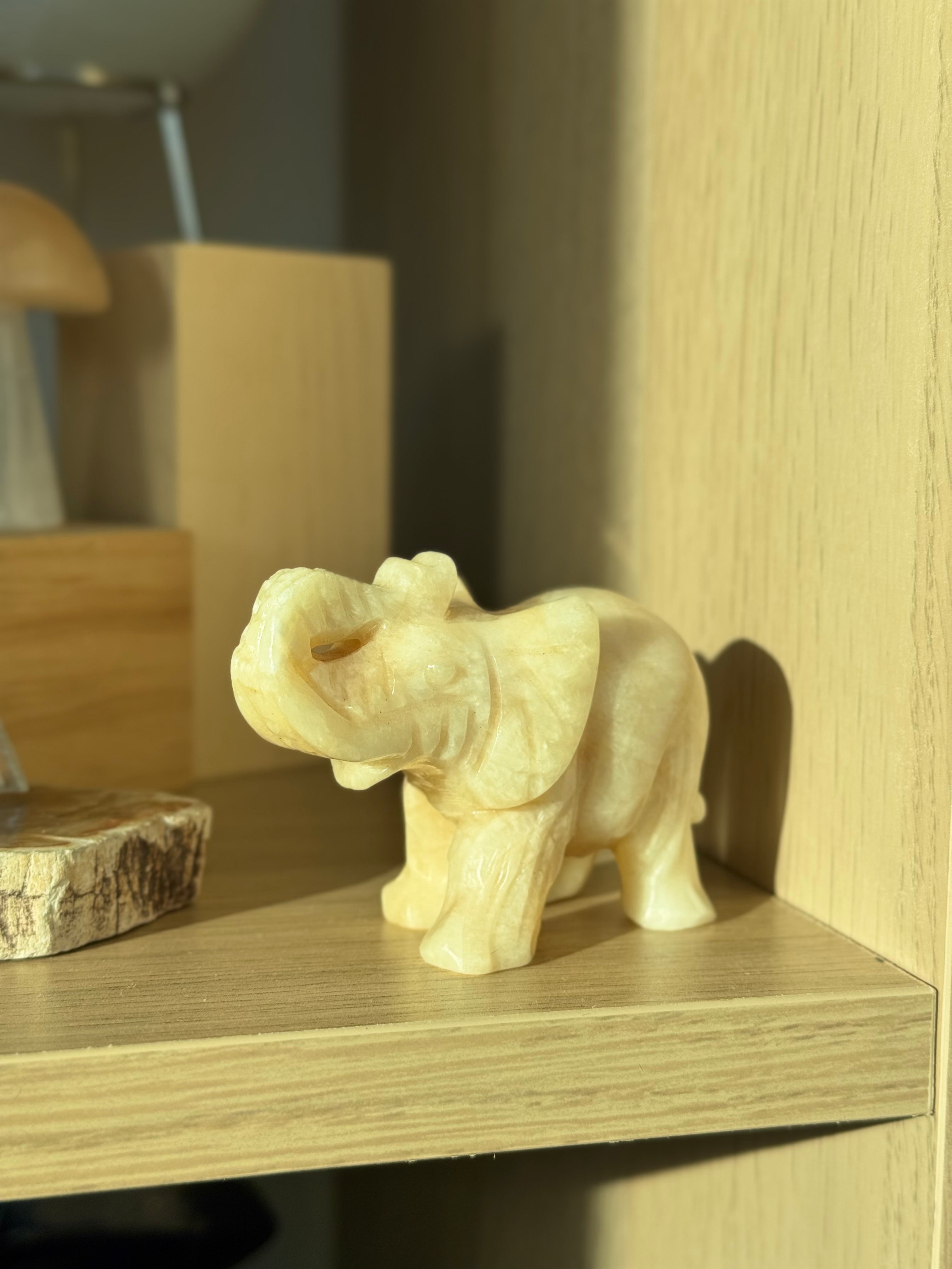 Yellow Aragonite Elephant – Grounding, Confidence & Joy