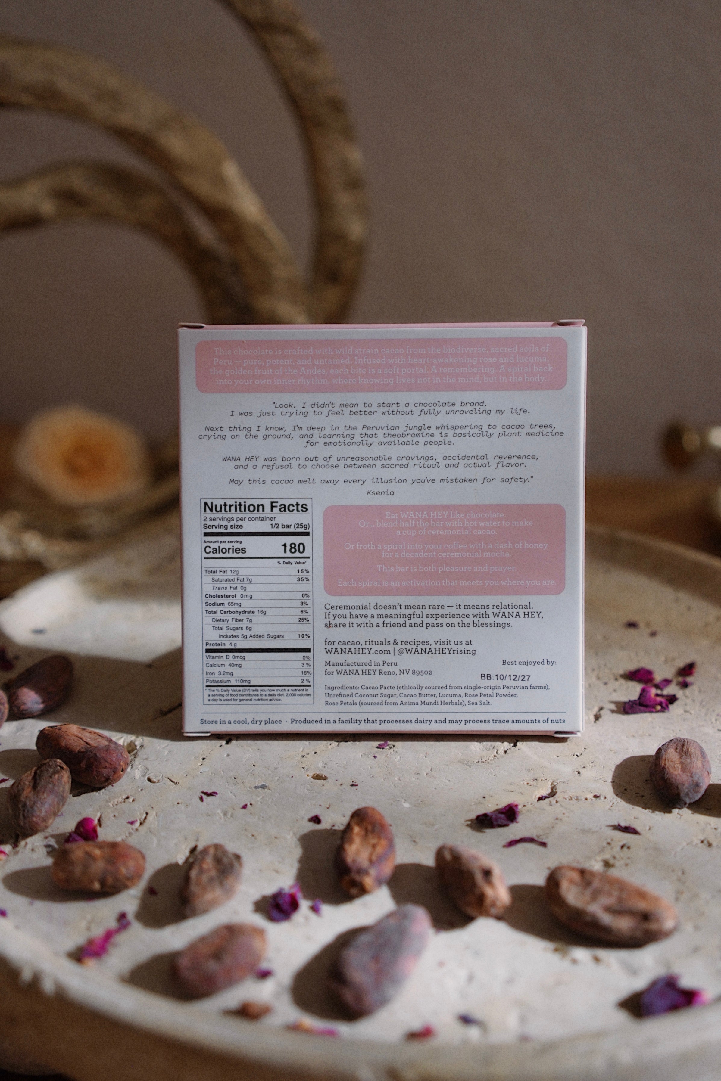 WANA HEY Spiral Bar – Rose Ceremonial Chocolate