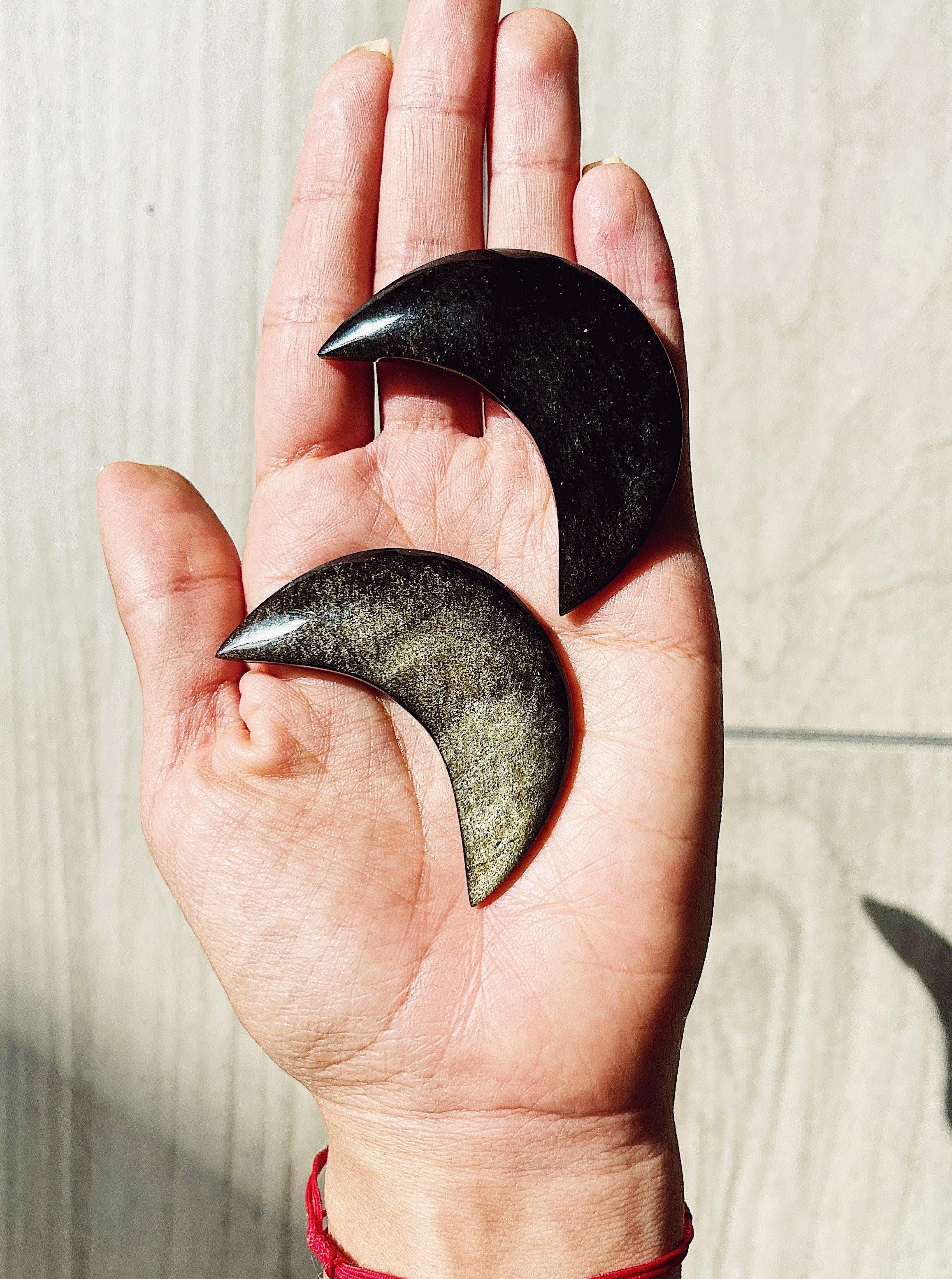 Golden and Silver Obsidian Moons for Trauma Healing, Shadow Work and Protection - Khemia