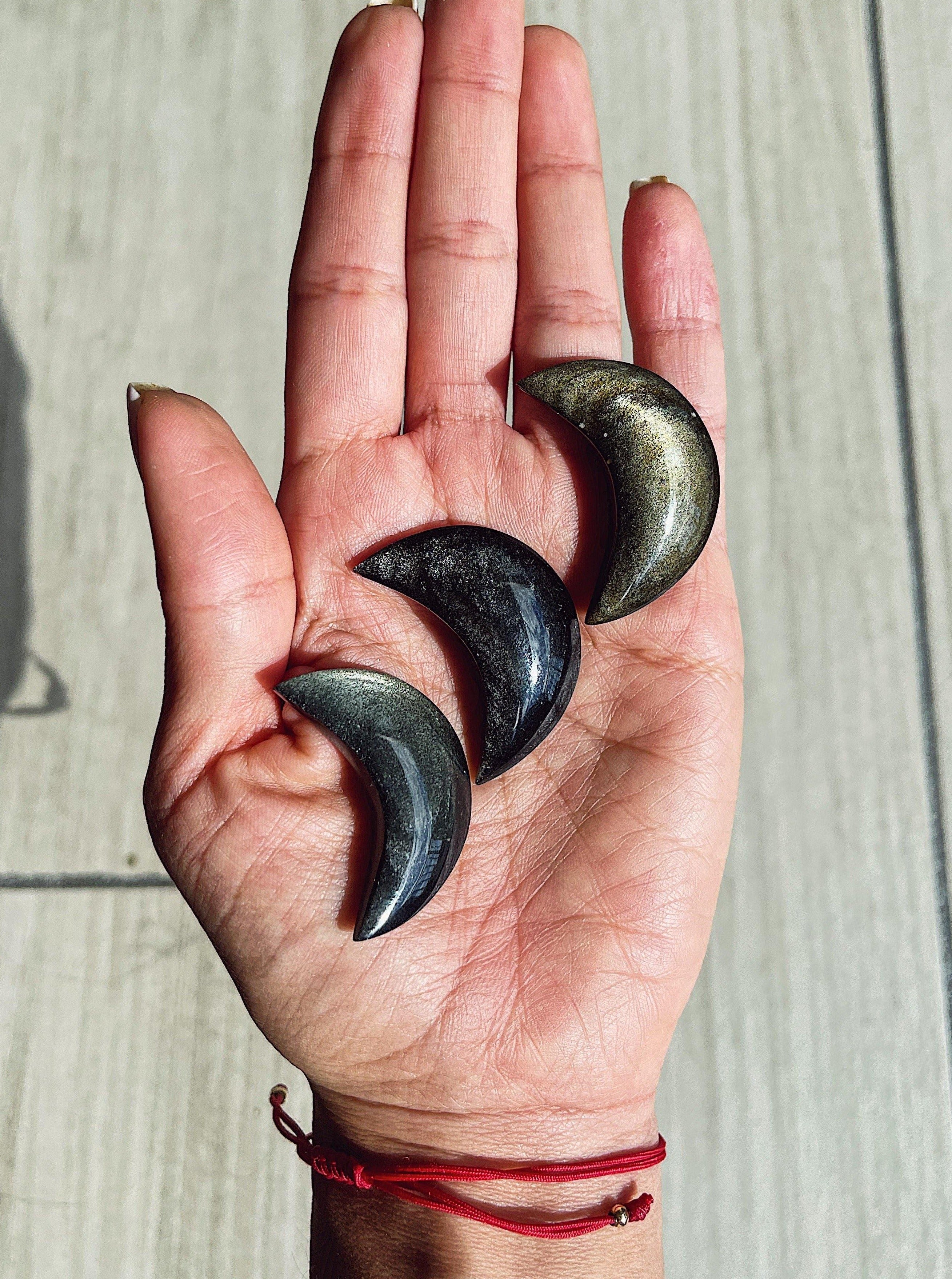 Golden and Silver Obsidian Moons for Trauma Healing, Shadow Work and Protection - Khemia