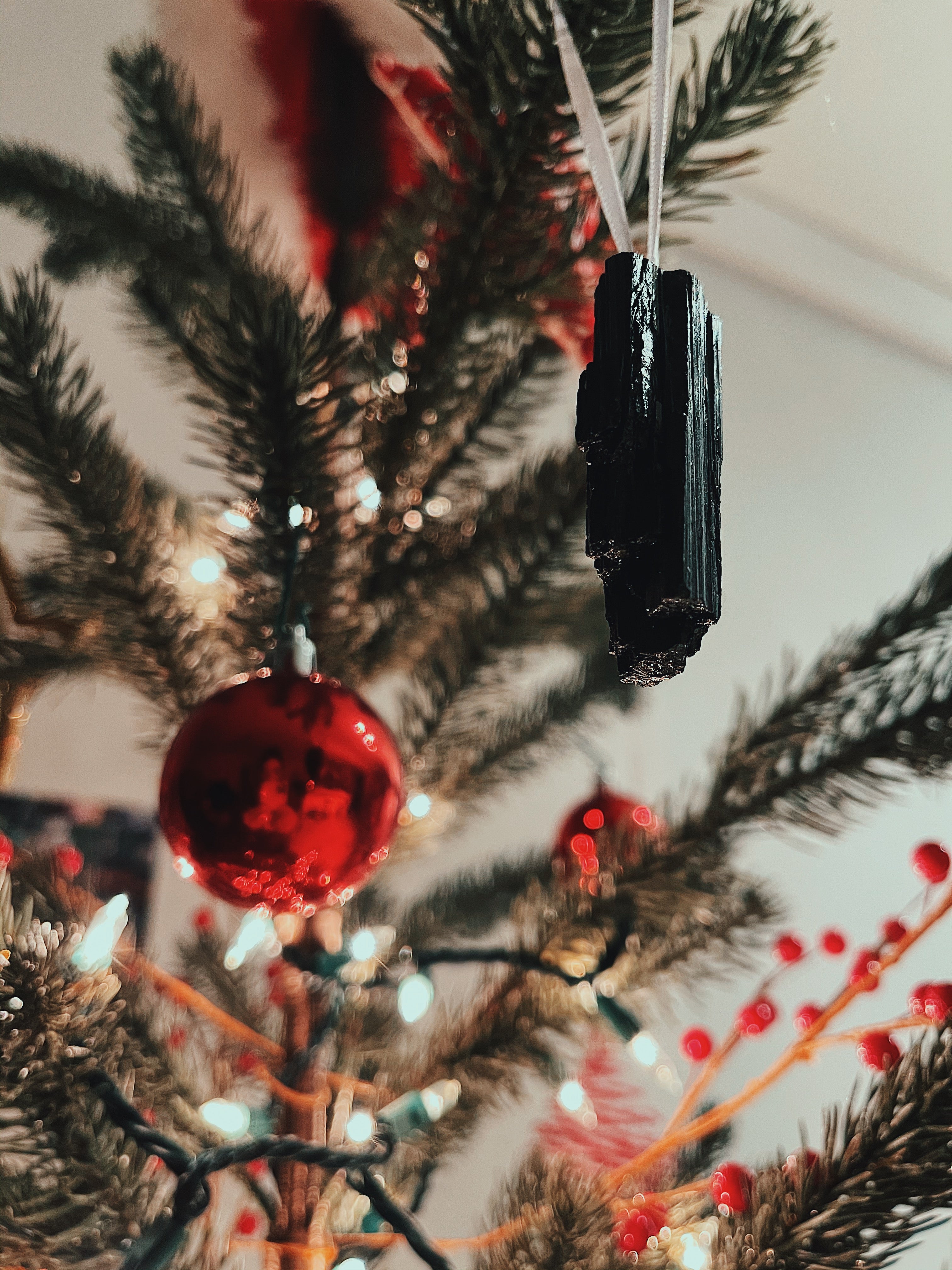 Crystal Xmas Ornaments in Clear Quartz, Amethyst, Black Tourmaline and Selenite